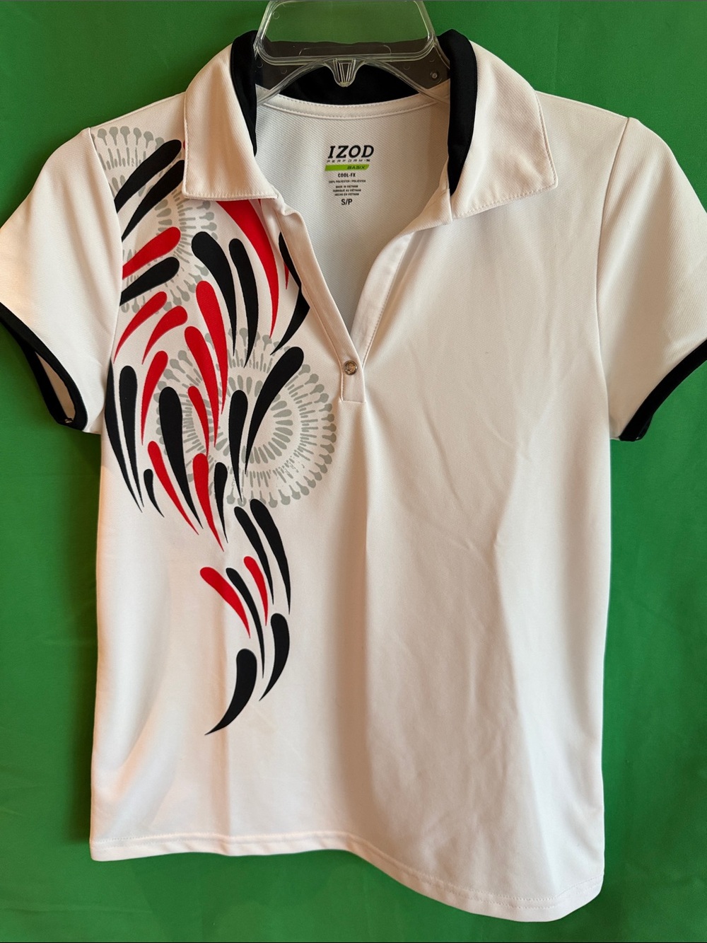 Izod White Short Sleeve Polo with Black & Red Graphic